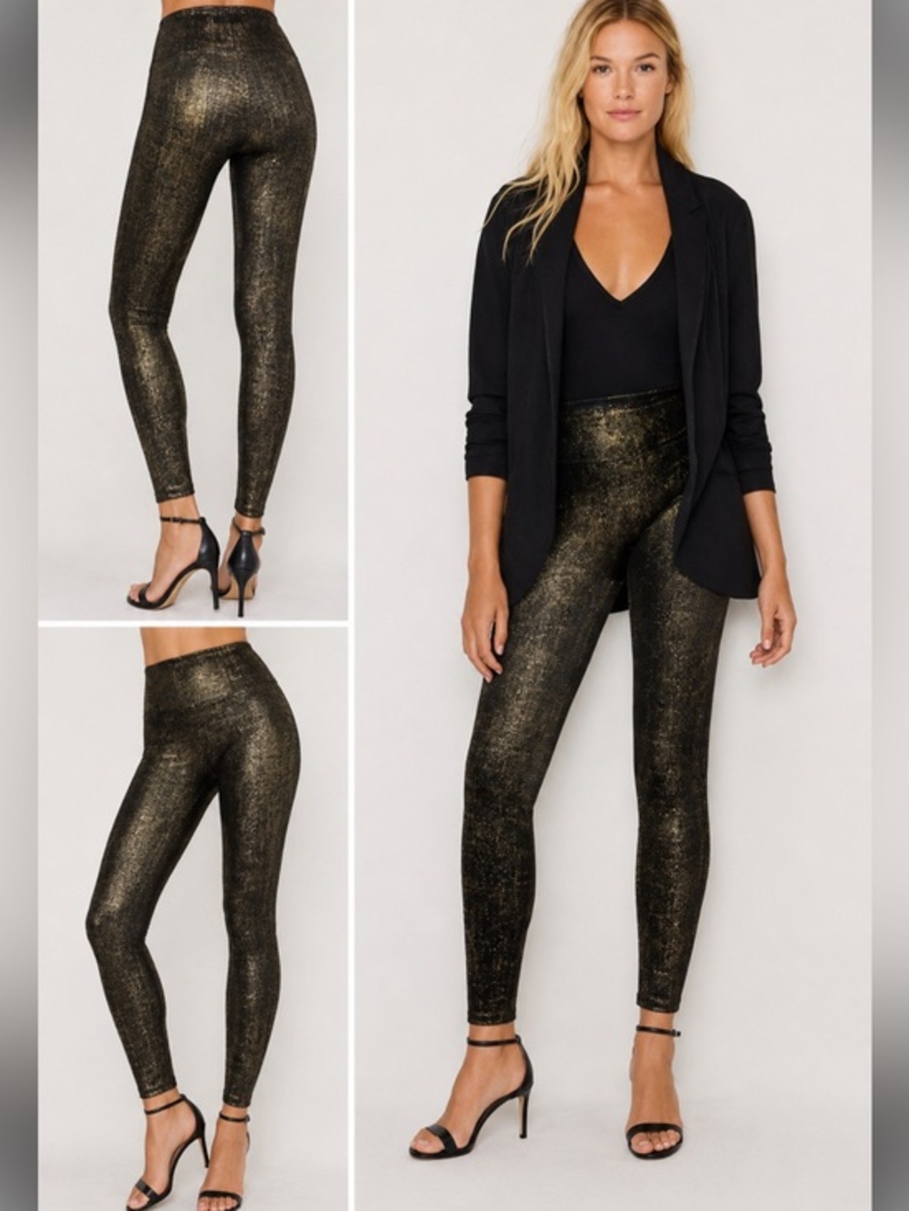 Velvet Spanx Black Gold Metallic High Rise Leggings Size Small